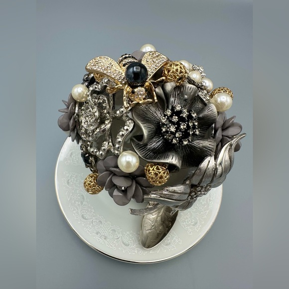Handmade Vintage Jewelry Teacup Art – Whimsical One of a Kind Decor - Picture 4 of 8